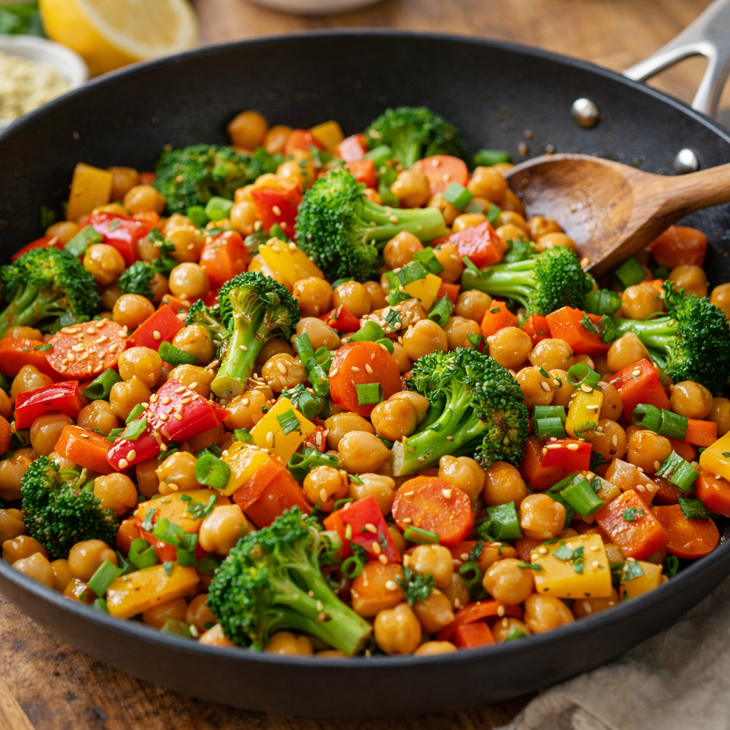 Simple chickpea and vegetable stir-fry vegan recipe for beginners