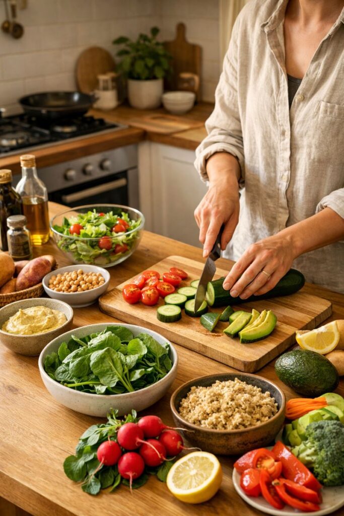 Healthy vegan lifestyle in Australia with home-cooked meals