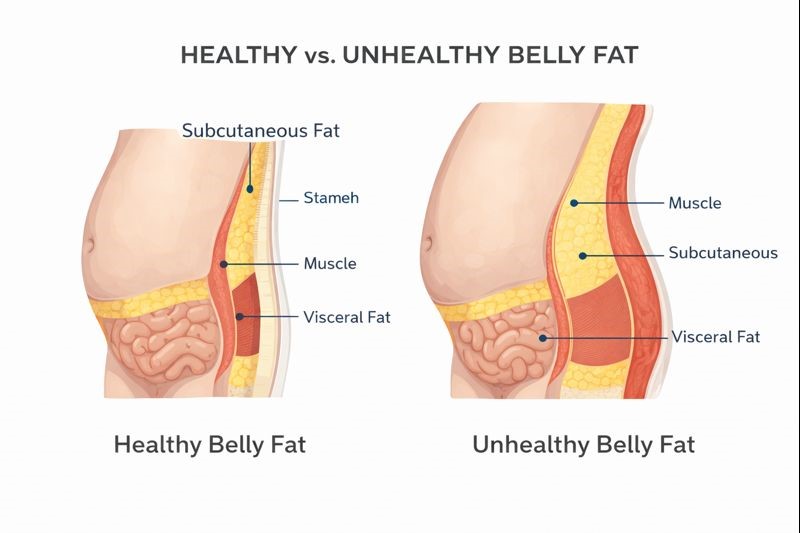 Types of belly fat visceral and subcutaneous